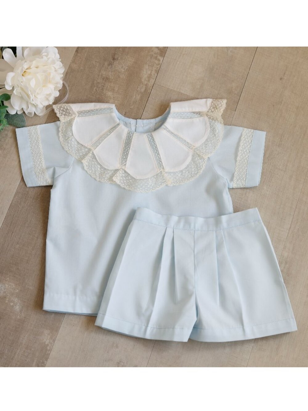 Blue Heirloom Dressy Short Set Ivory Lace Vintage Style Ring Bearer Portrait NWT